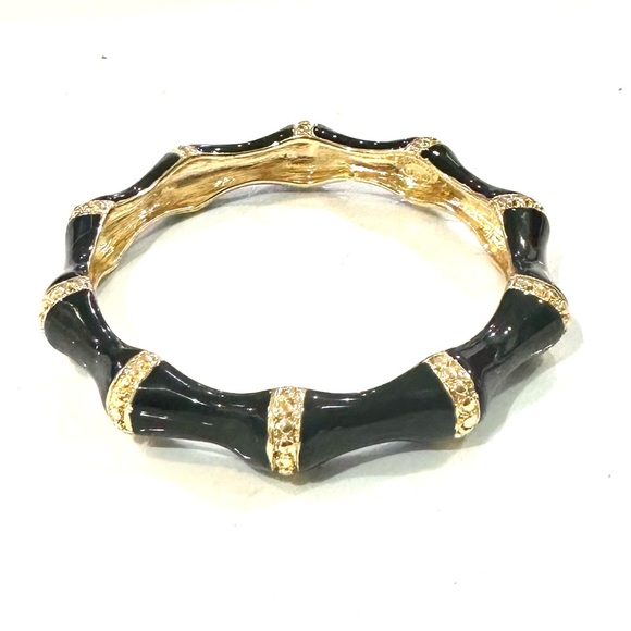 Kenneth Jay Lane Jewelry - Kenneth Jay Lane Gold Plated Black Enamel Bamboo Bangle Bracelet Vintage